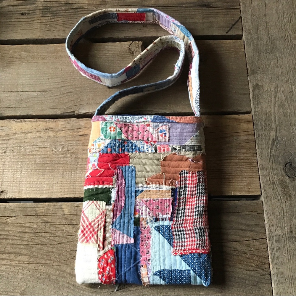 Handmade Cottagecore Vintage Fabric Patch Quilted Shoulder Bag Purse OOAK